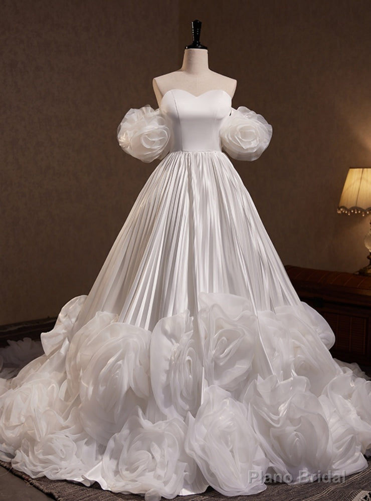 White Satin Sweetheart Pleats Wedding Dress Main image