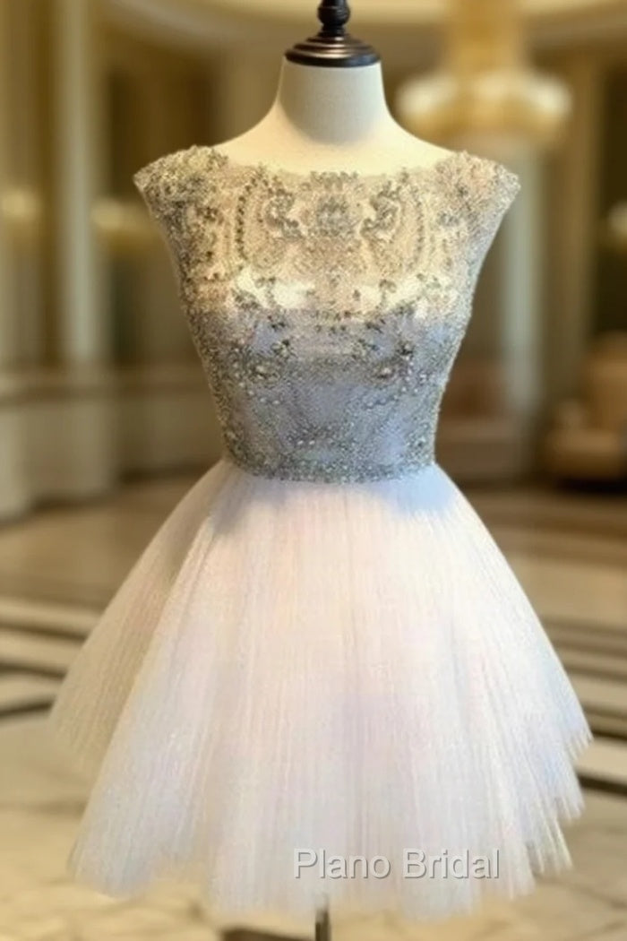 White Sequin Rhinestone Short Formal Prom Dresses, Cute Homecoming Dresses Main image