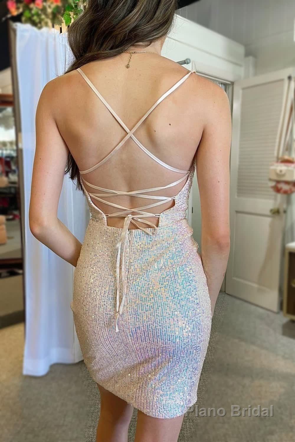 White Sequins Ruched Tight Homecoming Dress Secondary image