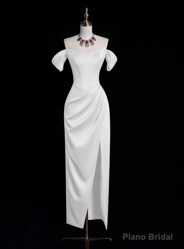 White Sheath Satin Off the Shoulder Wedding Dress Main image