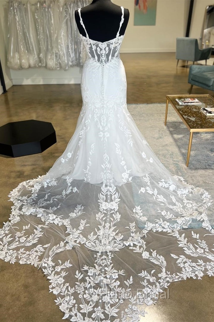 White Sheer Corset Mermaid Wedding Dresses With Mesh Train Sexy