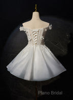 White Short Flowers Lace Short Party Dresses, White Graduation Dresses Formal Prom Dresses