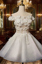 White Short Flowers Lace Short Party Dresses, White Graduation Dresses Formal Prom Dresses