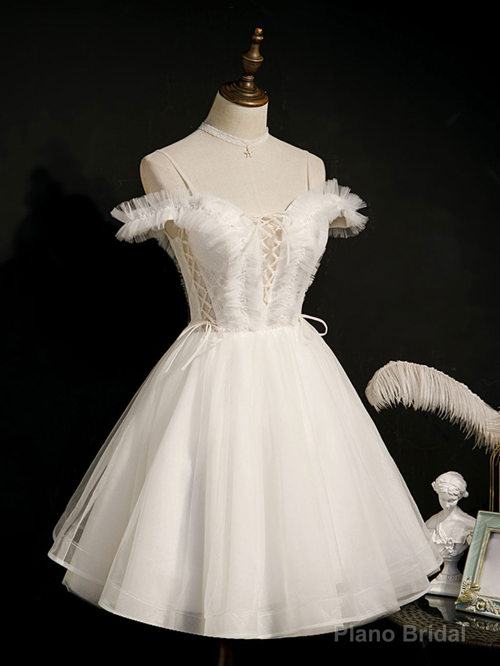 White Short Prom Dresses, Off Shoulder White Puffy Homecoming Dresses Main image