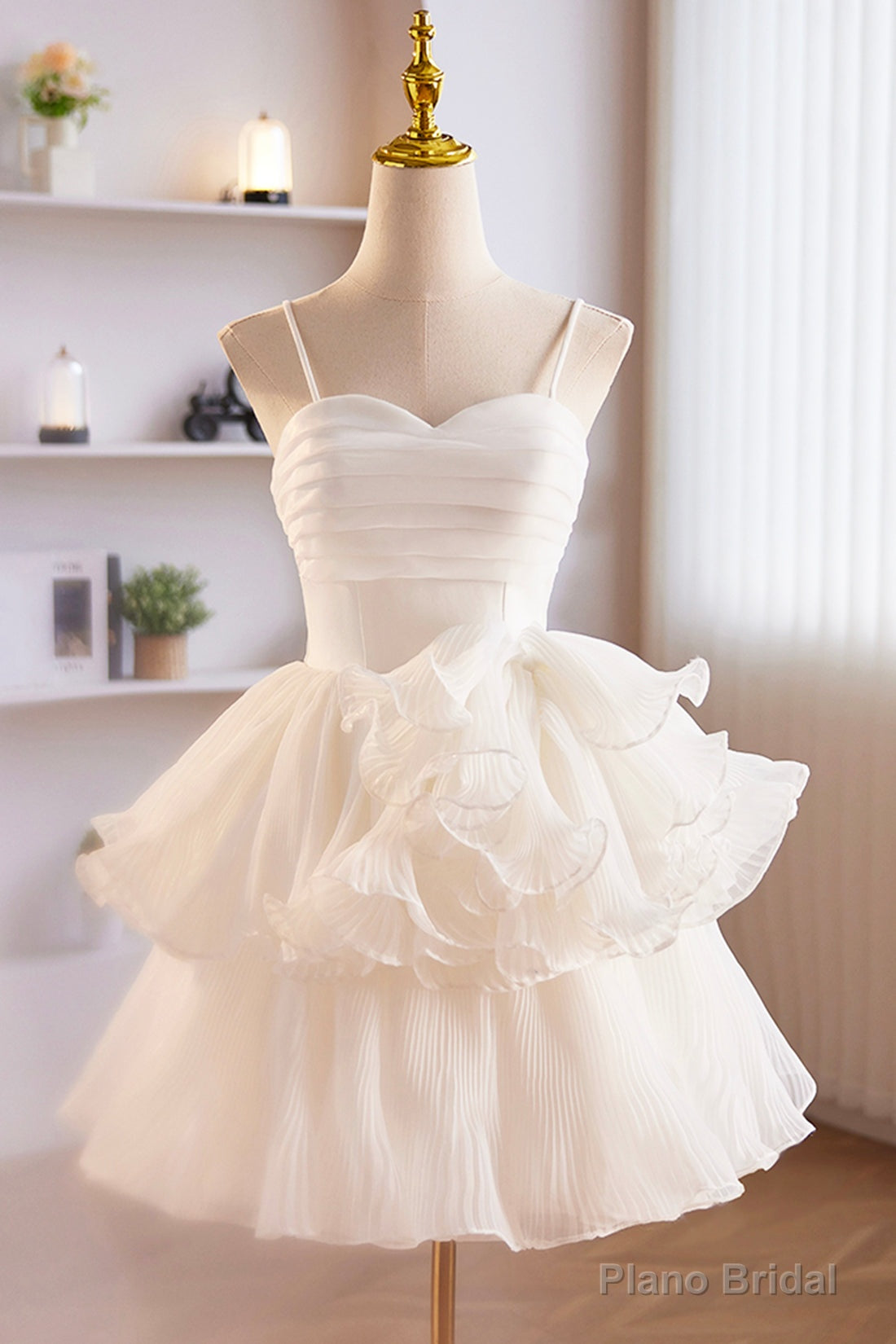 White Spaghetti Strap Tulle Short Prom Dress, White A-Line Homecoming Dress Secondary image