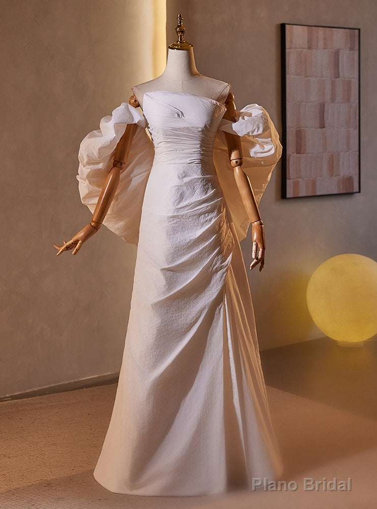 White Strapless Pleats Split Wedding Dress Main image