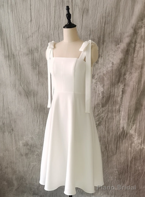 White Straps Bow Short Wedding Dress Main image