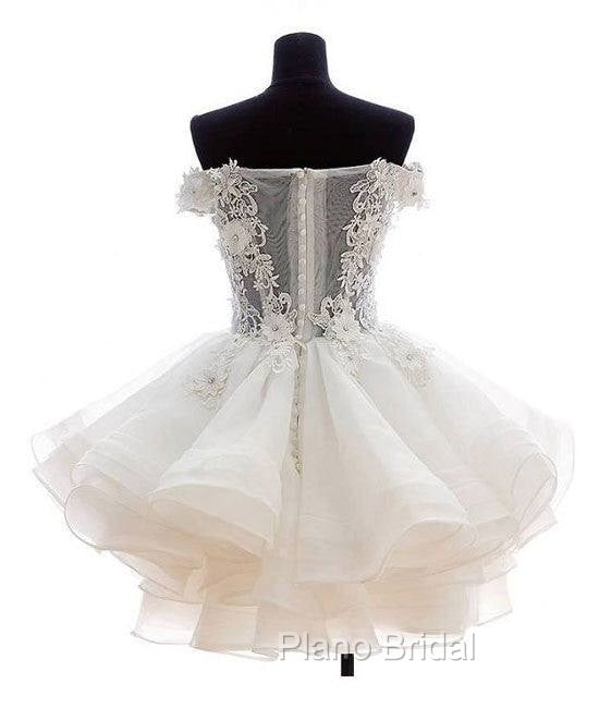 White Sweetheart Lace Applique Short Formal Prom Dresses, Cute White Homecoming Dresses Secondary image