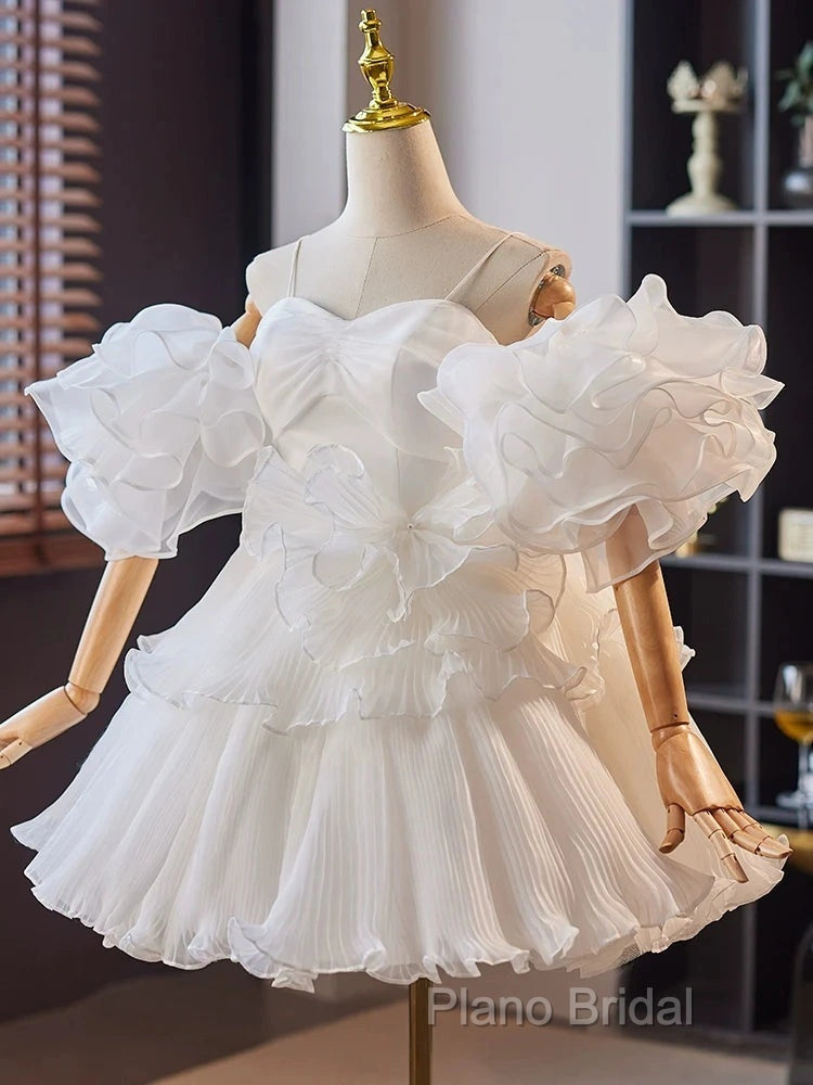White Sweetheart Neck Organza Short Formal Prom Dresses, White Homecoming Dresses Secondary image
