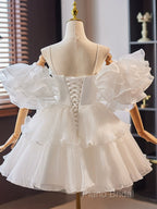 White Sweetheart Neck Organza Short Formal Prom Dresses, White Homecoming Dresses