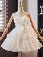 White Sweetheart Neck Organza Short Formal Prom Dresses, White Homecoming Dresses