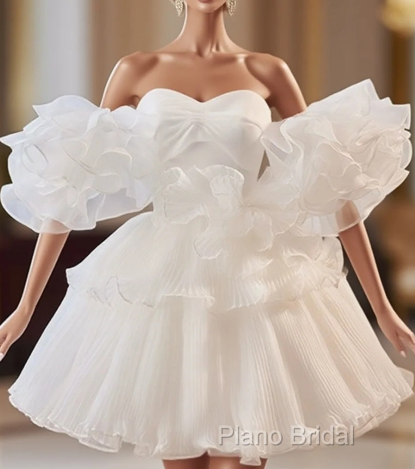 White Sweetheart Neck Organza Short Formal Prom Dresses, White Homecoming Dresses Main image