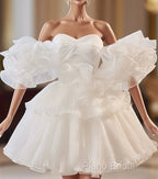 White Sweetheart Neck Organza Short Formal Prom Dresses, White Homecoming Dresses