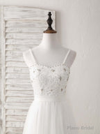 White Sweetheart Neck Tulle Beads Long Prom Dress White Evening Dress