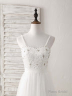 White Sweetheart Neck Tulle Beads Long Prom Dress White Evening Dress
