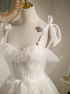 White Sweetheart Neck Tulle Lace Short Formal Prom Dresses, White Tulle Formal Dresses