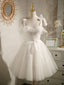 White Sweetheart Neck Tulle Lace Short Formal Prom Dresses, White Tulle Formal Dresses