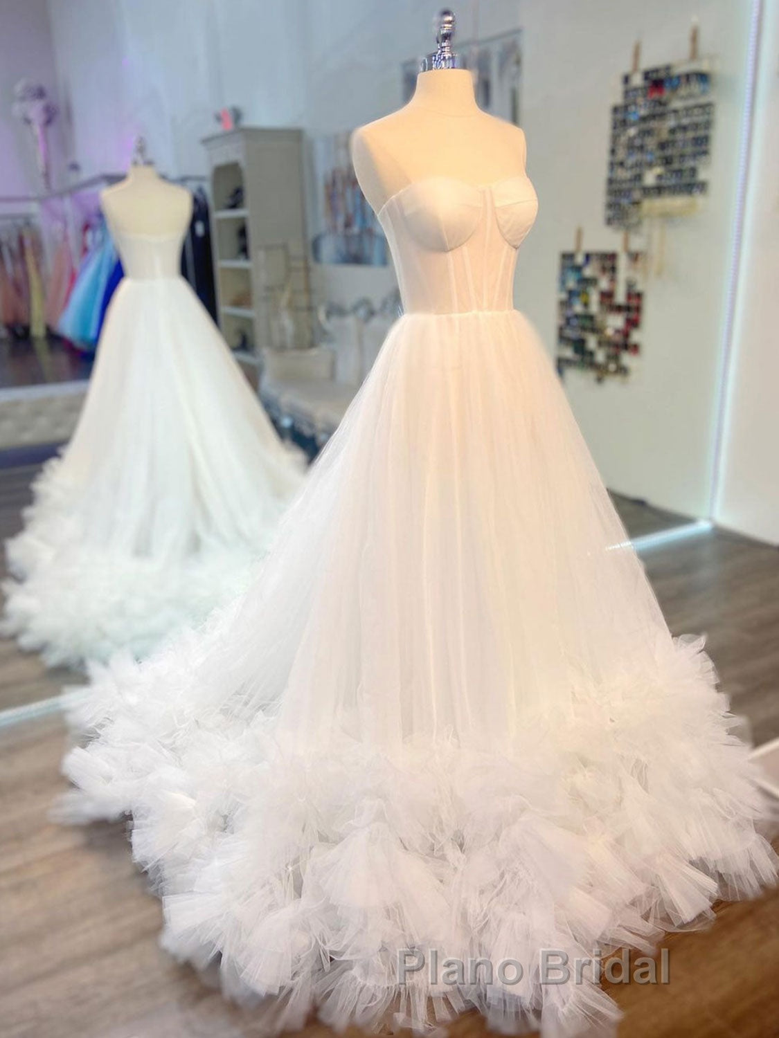White sweetheart neck tulle long Formal Prom dress white formal dress Secondary image