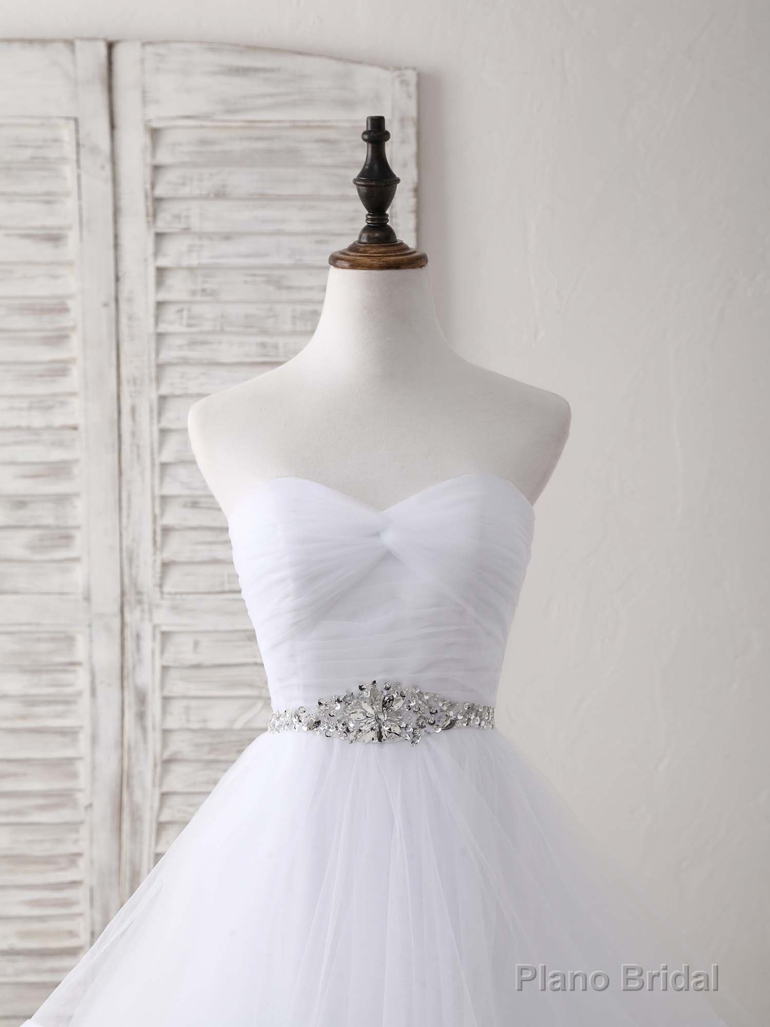 White Sweetheart Neck Tulle Long Prom Dress, White Formal Graduation Dress