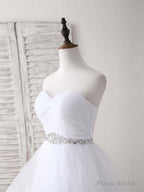 White Sweetheart Neck Tulle Long Prom Dress, White Formal Graduation Dress