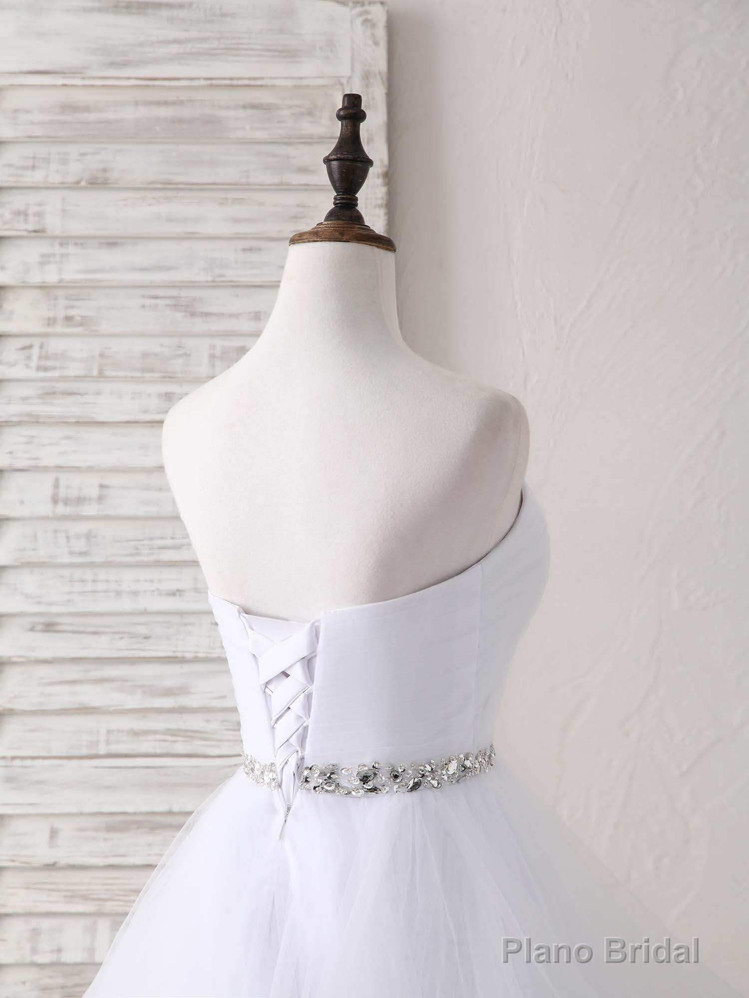 White Sweetheart Neck Tulle Long Prom Dress, White Formal Graduation Dress