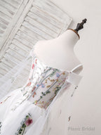 White Sweetheart Tulle Applique Long Prom Dress, White Evening Dress
