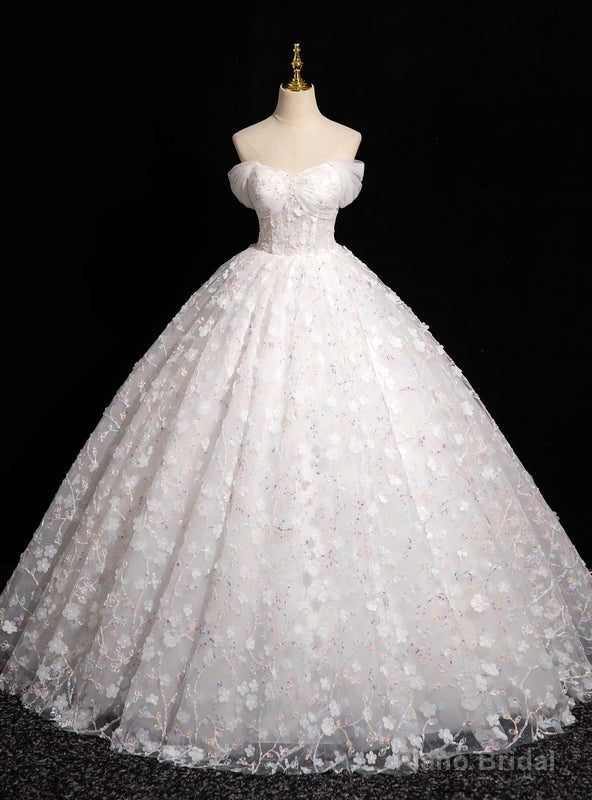 White Tulle 3D Flower Off the Shoulder Quinceanera Dress Main image