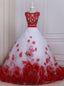 White Tulle Appliques Two Pieces Sleeveless Floor Length Flowers Bridal Gowns