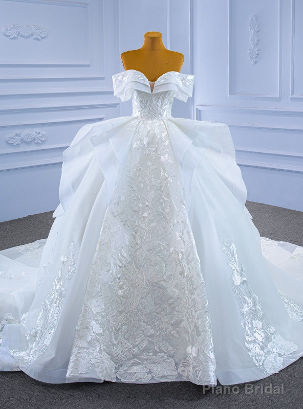 White Tulle Embroidery Appliques Off the Shoulder Wedding Dress Main image