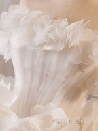 White Tulle Flower Ball Gown Short Formal Prom Dresses, Cute Sweet 16 Dresses