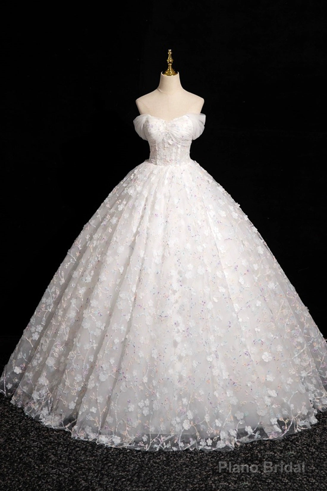 White Tulle Flowers Floor Length Prom Dresses, Beautiful A-Line Backless Sweet 16 Formal Dresses Main image