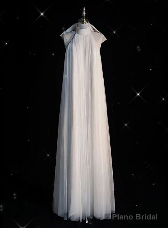 White Tulle Halter Backless Wedding Dress Main image