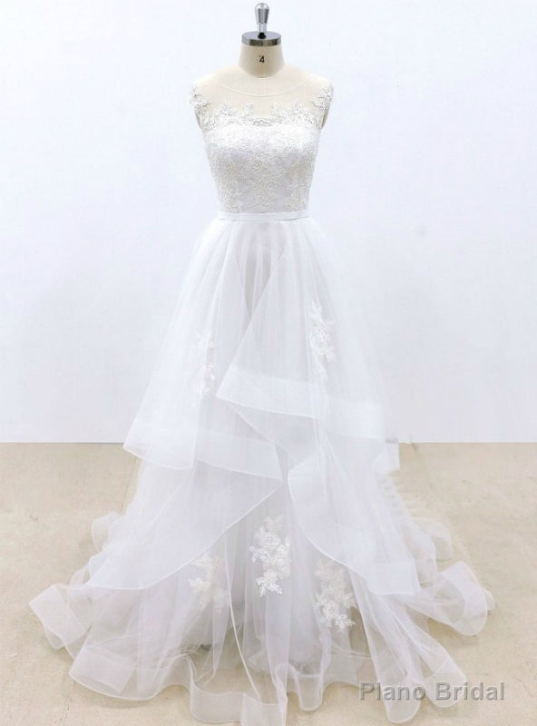 White Tulle Lace Appliques Cap Sleeve Wedding Dress