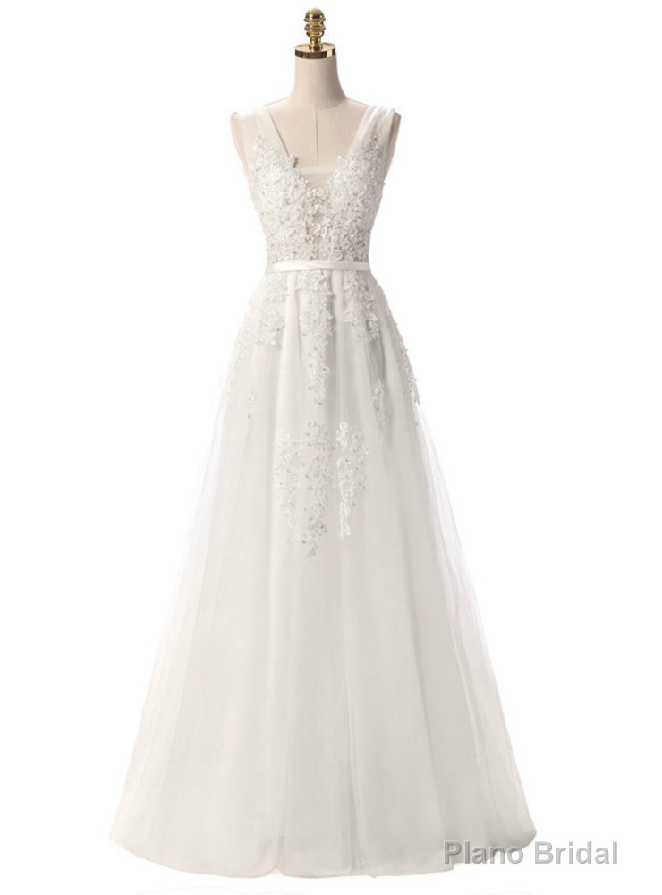 White Tulle Lace Backless Bridesmaid Dress