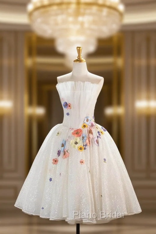 White Tulle Lace Short Formal Prom Dresses, Beautiful A-Line Evening Party Dresses