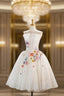 White Tulle Lace Short Formal Prom Dresses, Beautiful A-Line Evening Party Dresses