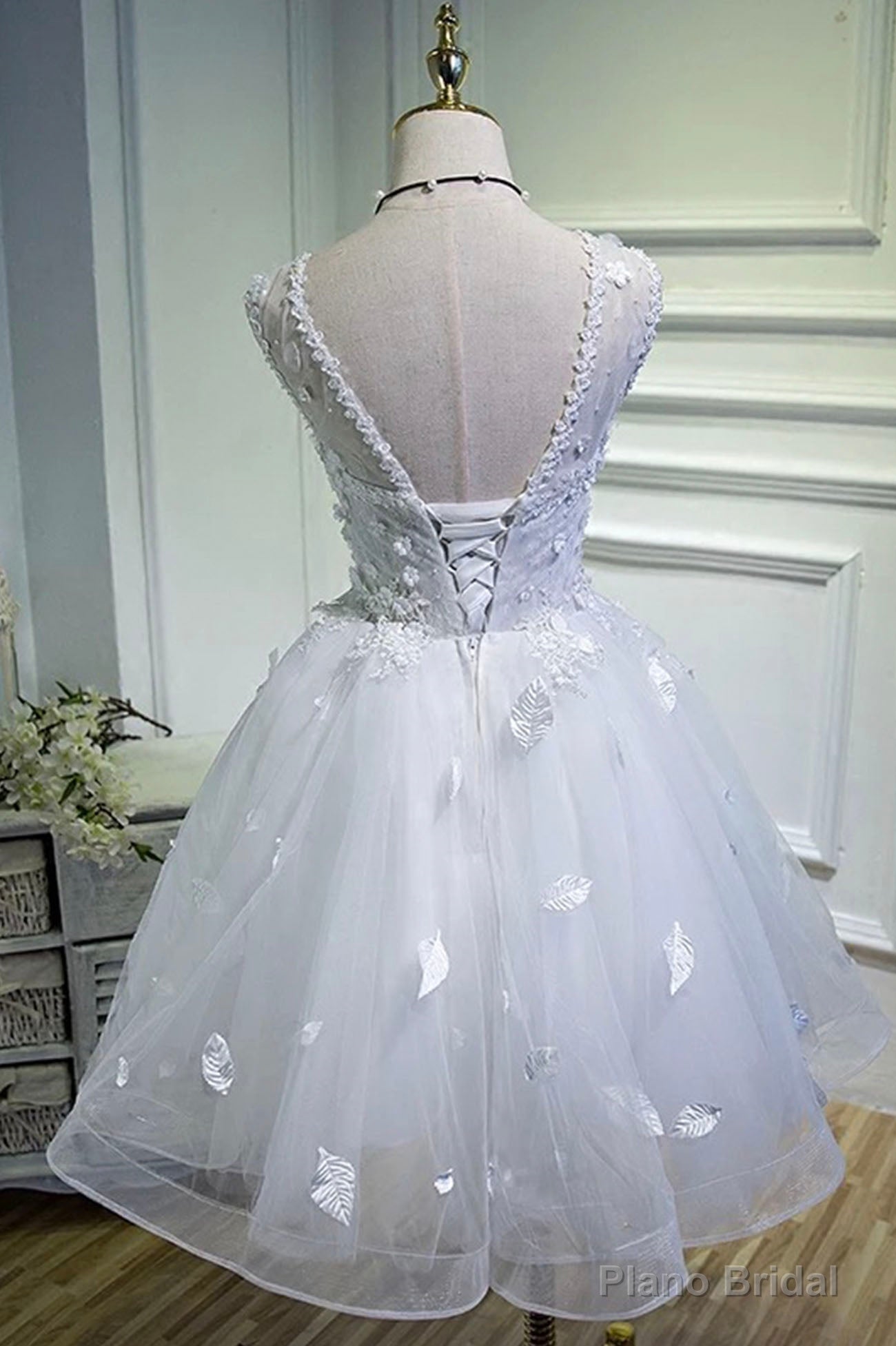 White Tulle Lace Short Prom Dress Pageant Dress, Cute Knee Length Party Dress Secondary image