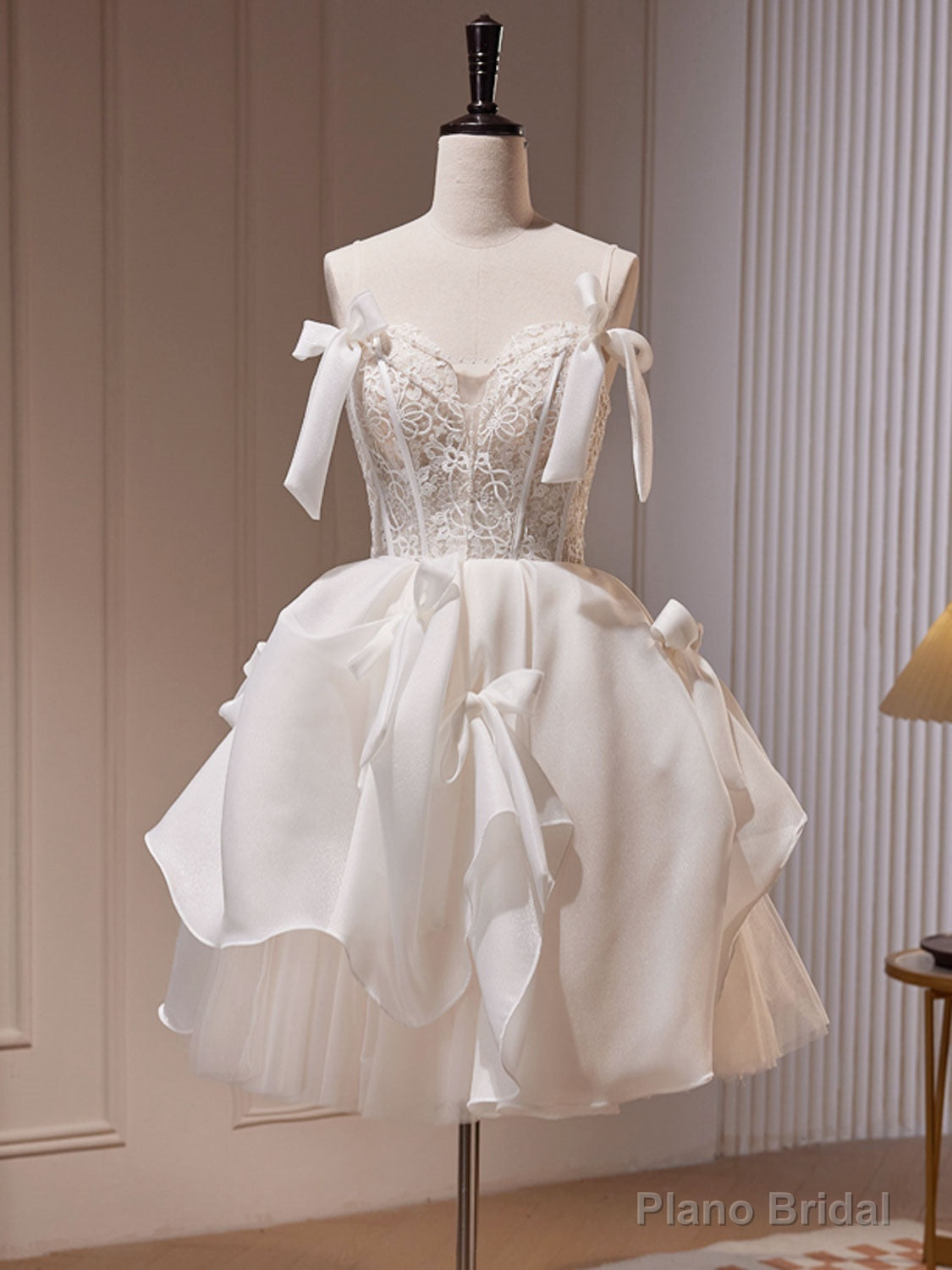 White Tulle Lace Short Prom Dress, White Short Formal Dress Main image