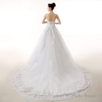 White Tulle Lace Strapless With Sash Wedding Dresses