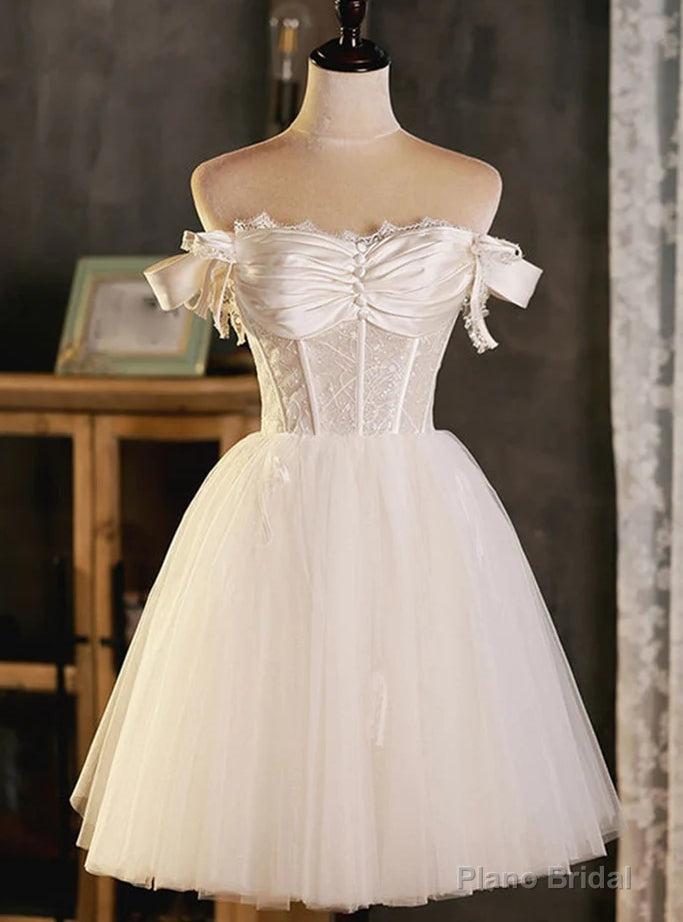 White Tulle Off the Shoulder Pleats Homecoming Dress