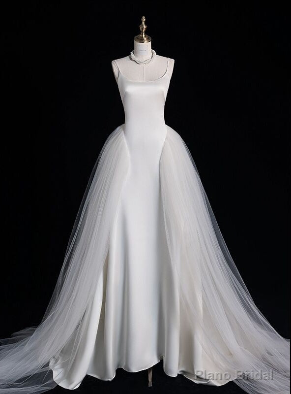 White Tulle Satin Spaghetti Straps Bridas Wedding Dress Main image