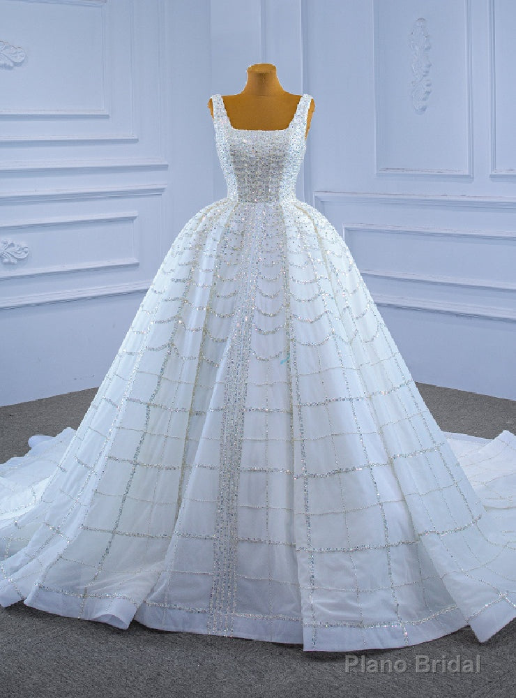 White Tulle Sequins Beading Heavy Work Wedding Dress Main image