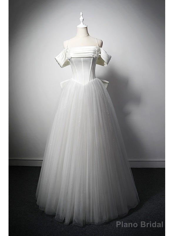 White Tulle Sequins Spaghetti Straps Beading Wedding Drss Main image