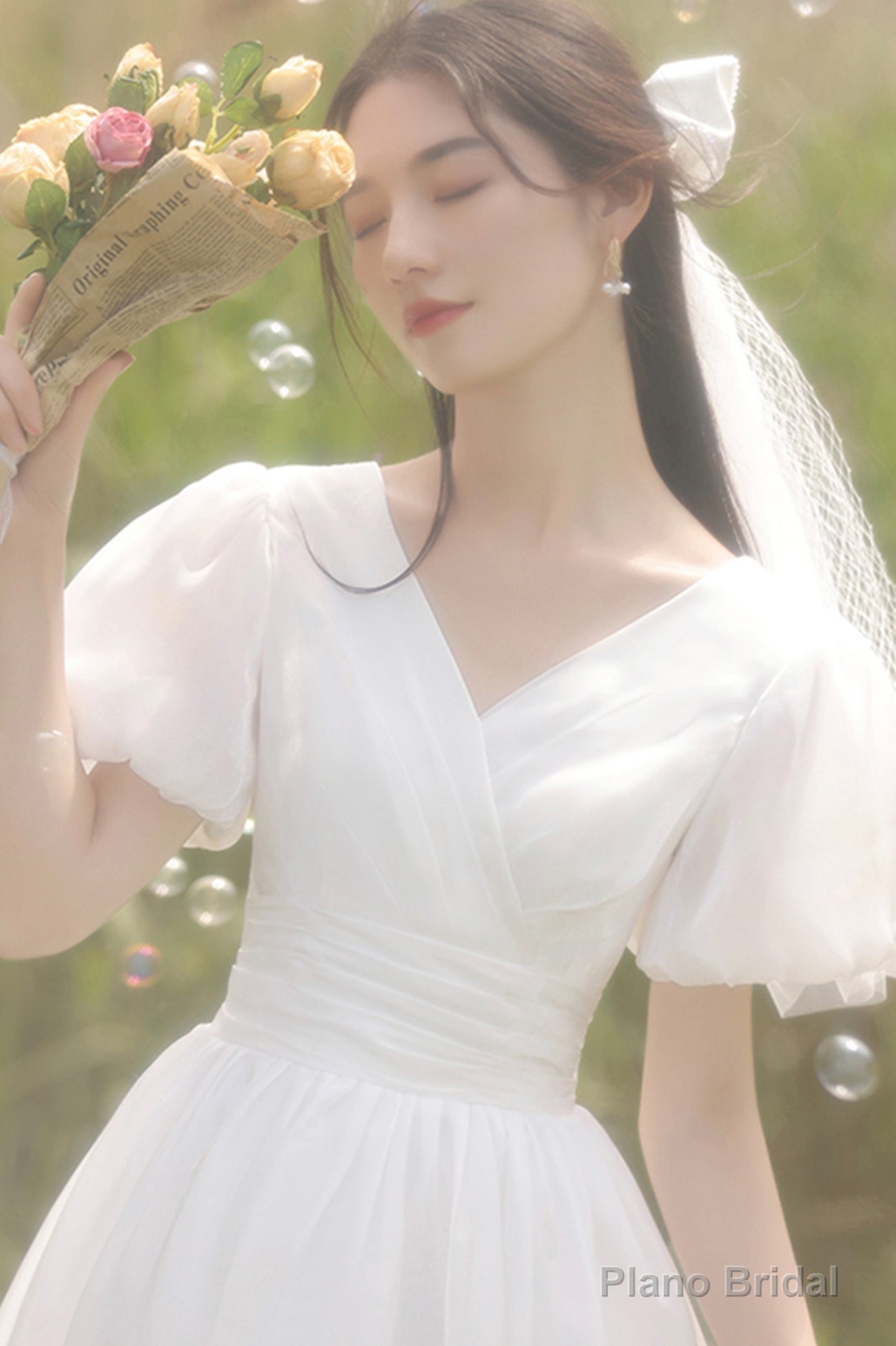White Organza Short Prom Dress, A-Line Short Wedding Dresses