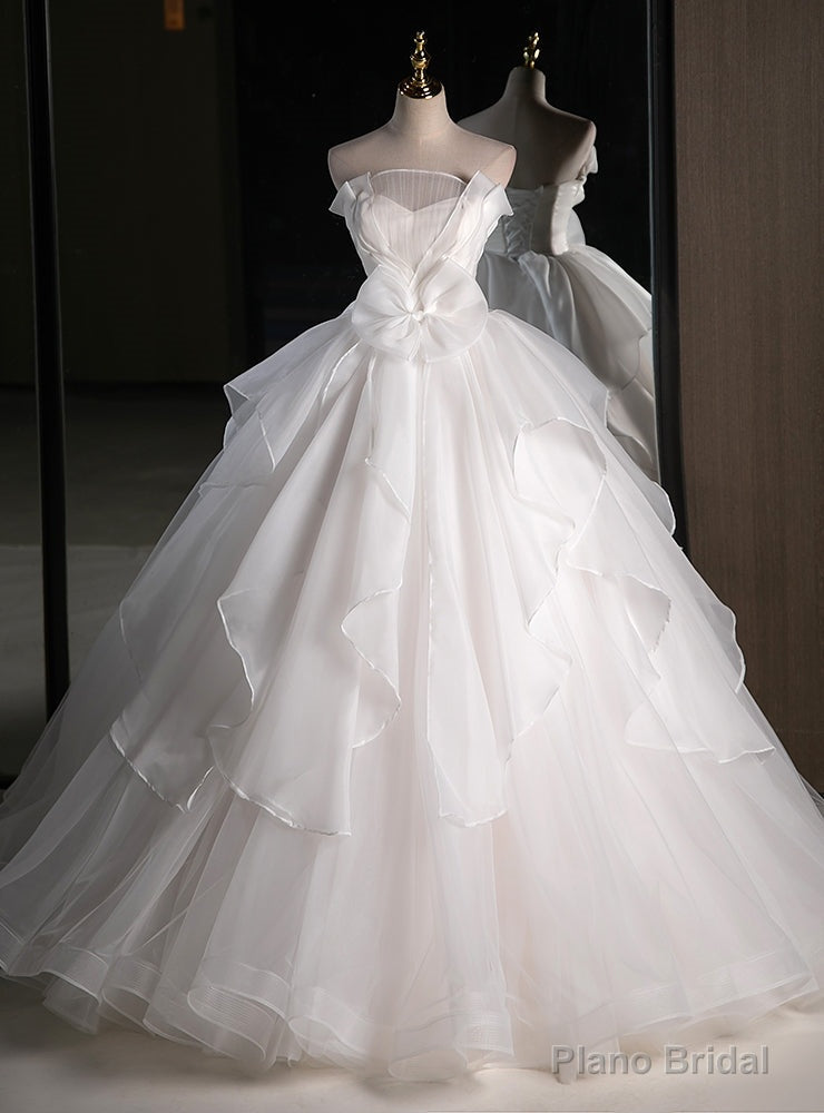 White Tulle Strapless Bow Wedding Dress Main image