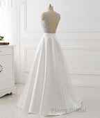 White v neck beads sequin long Formal Prom dress, white evening dress