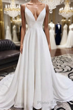 White v neck chiffon long Formal Prom dress, white lace evening dress