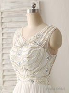 White V Neck Chiffon Long Prom Dresses, White Long Evening Dresses