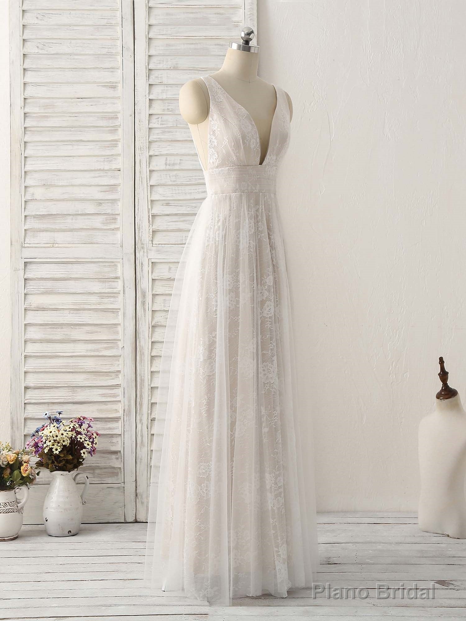 White V Neck Lace Long Prom Dress Backless Lace Evening Dress Secondary image