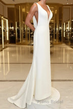 White v neck long Formal Prom dress, white evening dress